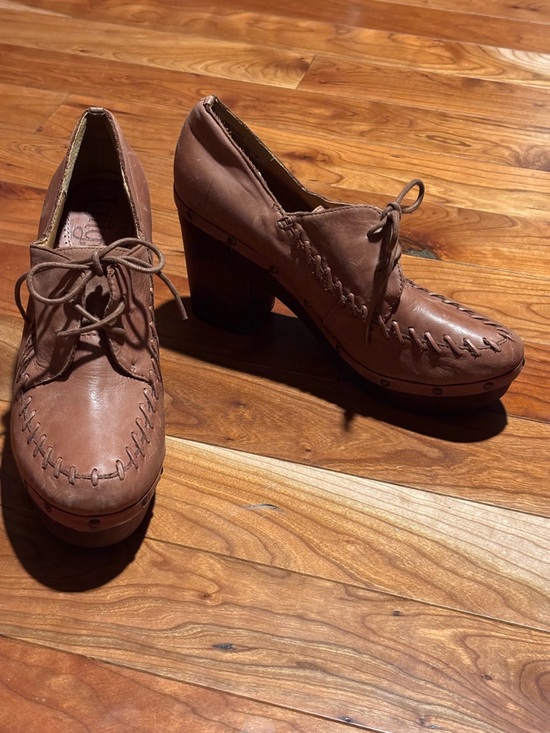 Latigo Shoes - Anthropology Latigo Brown Leather Lace-Up Platform Block Heels